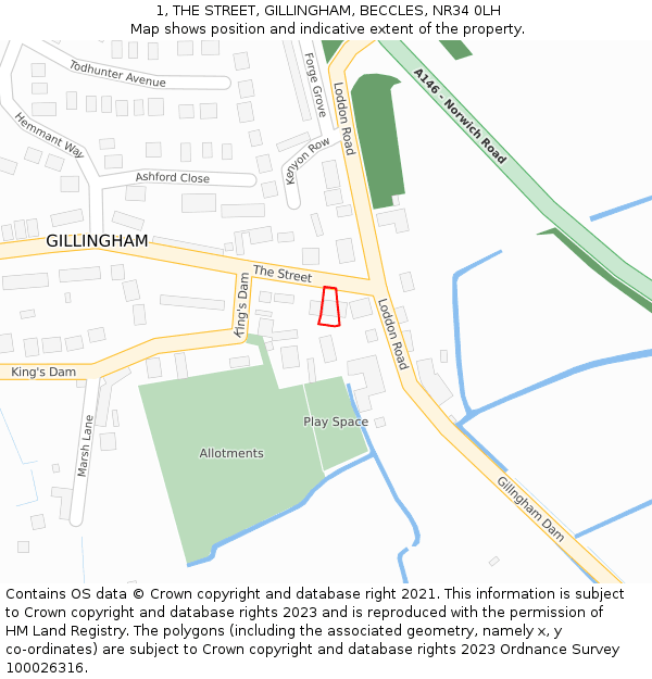 1, THE STREET, GILLINGHAM, BECCLES, NR34 0LH: Location map and indicative extent of plot