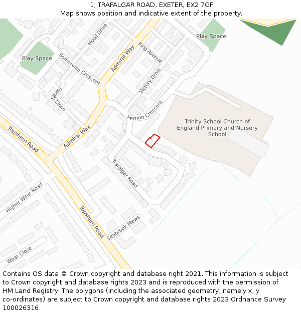 1, TRAFALGAR ROAD, EXETER, EX2 7GF: Location map and indicative extent of plot