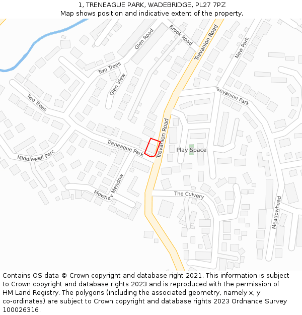 1, TRENEAGUE PARK, WADEBRIDGE, PL27 7PZ: Location map and indicative extent of plot