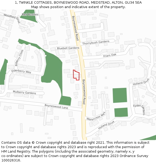 1, TWINKLE COTTAGES, BOYNESWOOD ROAD, MEDSTEAD, ALTON, GU34 5EA: Location map and indicative extent of plot