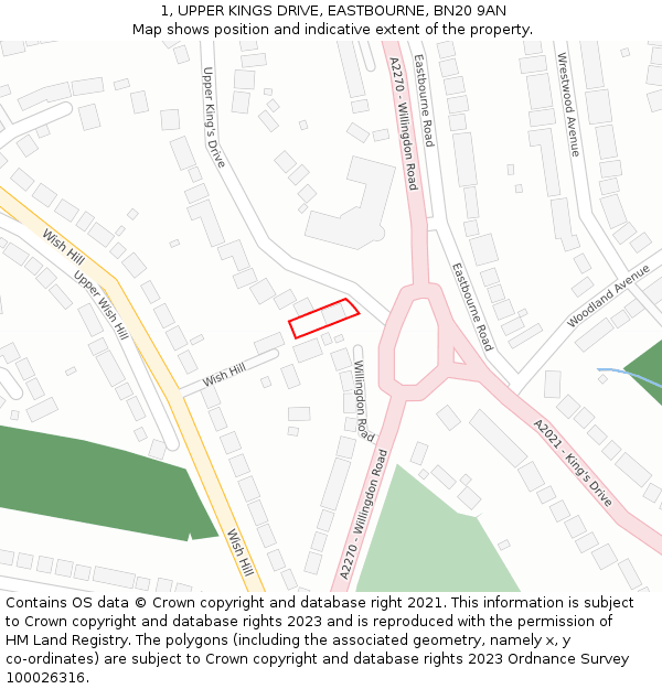 1, UPPER KINGS DRIVE, EASTBOURNE, BN20 9AN: Location map and indicative extent of plot