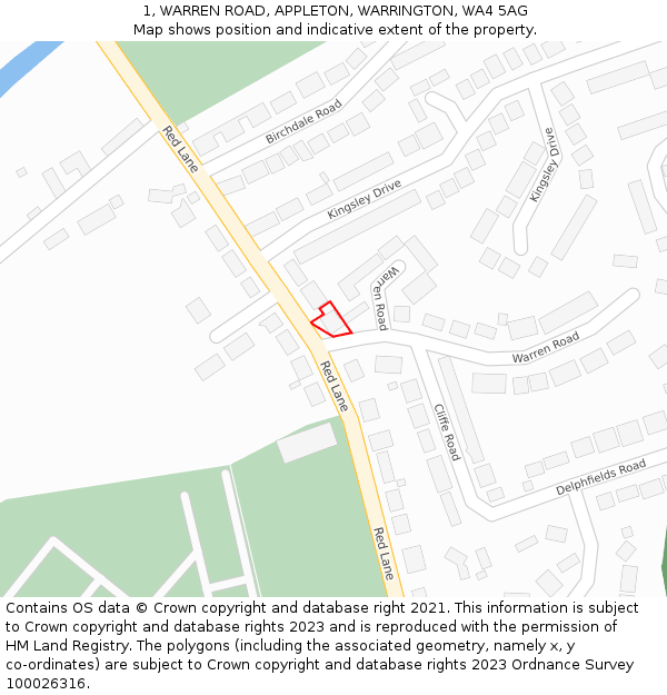 1, WARREN ROAD, APPLETON, WARRINGTON, WA4 5AG: Location map and indicative extent of plot