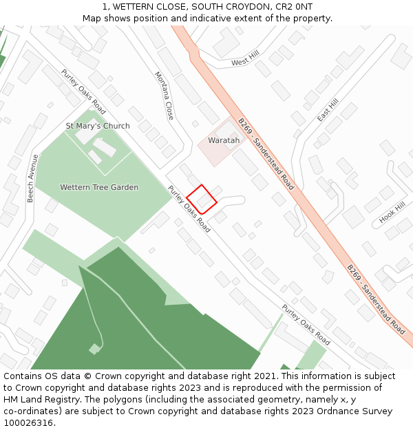 1, WETTERN CLOSE, SOUTH CROYDON, CR2 0NT: Location map and indicative extent of plot