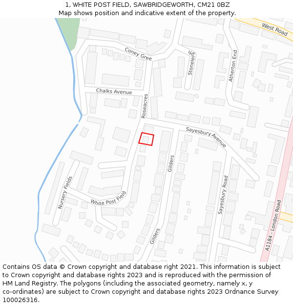 1, WHITE POST FIELD, SAWBRIDGEWORTH, CM21 0BZ: Location map and indicative extent of plot