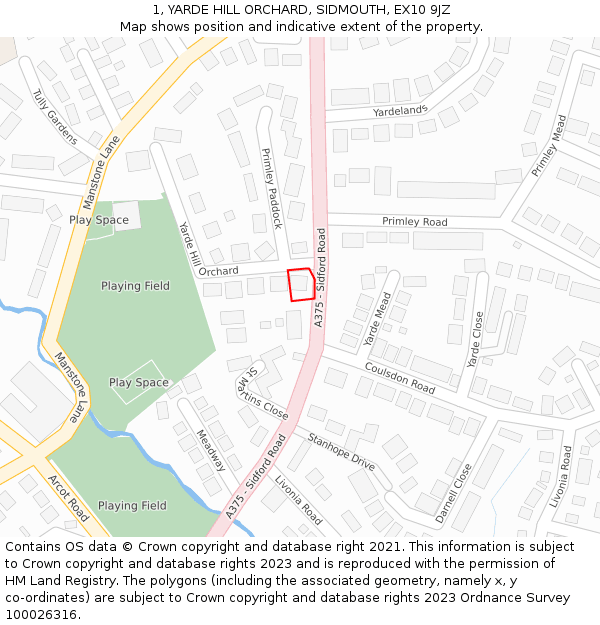 1, YARDE HILL ORCHARD, SIDMOUTH, EX10 9JZ: Location map and indicative extent of plot