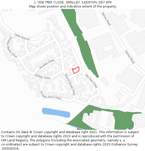 1, YEW TREE CLOSE, SMALLEY, ILKESTON, DE7 6PX: Location map and indicative extent of plot