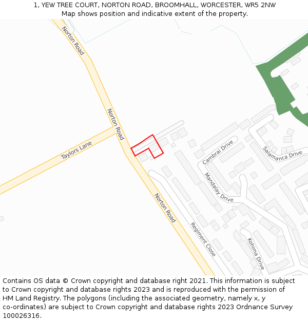 1, YEW TREE COURT, NORTON ROAD, BROOMHALL, WORCESTER, WR5 2NW: Location map and indicative extent of plot