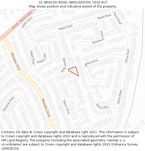 10, BEACON ROAD, BRIDLINGTON, YO16 6UT: Location map and indicative extent of plot