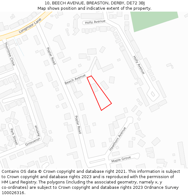 10, BEECH AVENUE, BREASTON, DERBY, DE72 3BJ: Location map and indicative extent of plot