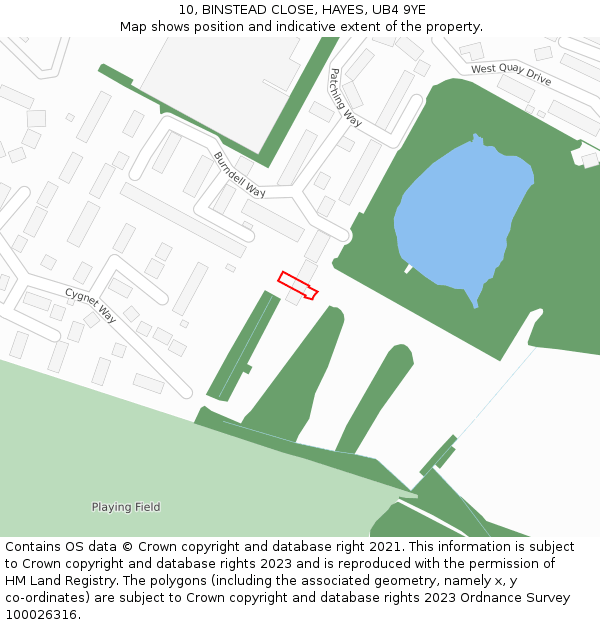 10, BINSTEAD CLOSE, HAYES, UB4 9YE: Location map and indicative extent of plot