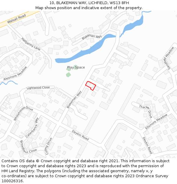 10, BLAKEMAN WAY, LICHFIELD, WS13 8FH: Location map and indicative extent of plot