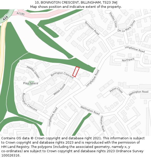 10, BONINGTON CRESCENT, BILLINGHAM, TS23 3WJ: Location map and indicative extent of plot