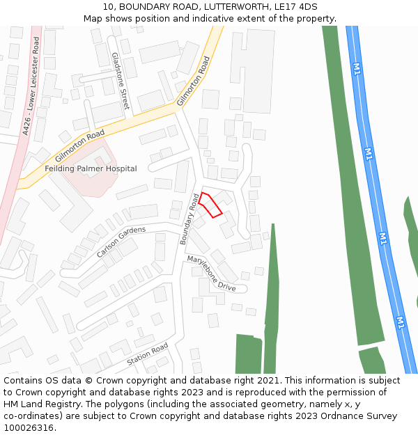 10, BOUNDARY ROAD, LUTTERWORTH, LE17 4DS: Location map and indicative extent of plot