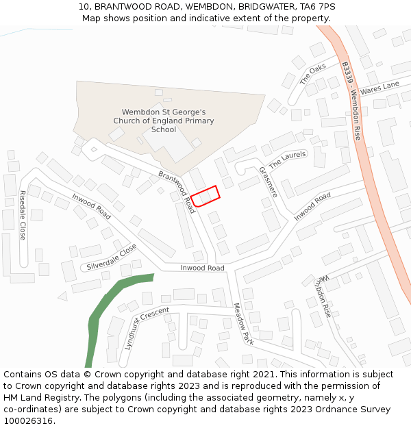 10, BRANTWOOD ROAD, WEMBDON, BRIDGWATER, TA6 7PS: Location map and indicative extent of plot