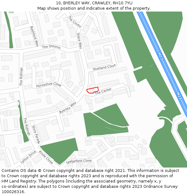 10, BYERLEY WAY, CRAWLEY, RH10 7YU: Location map and indicative extent of plot