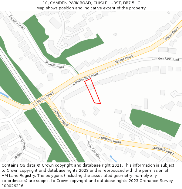 10, CAMDEN PARK ROAD, CHISLEHURST, BR7 5HG: Location map and indicative extent of plot