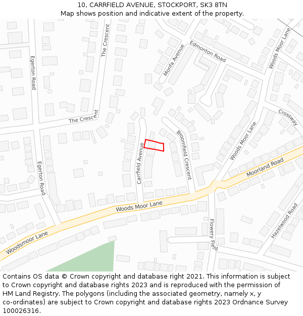 10, CARRFIELD AVENUE, STOCKPORT, SK3 8TN: Location map and indicative extent of plot