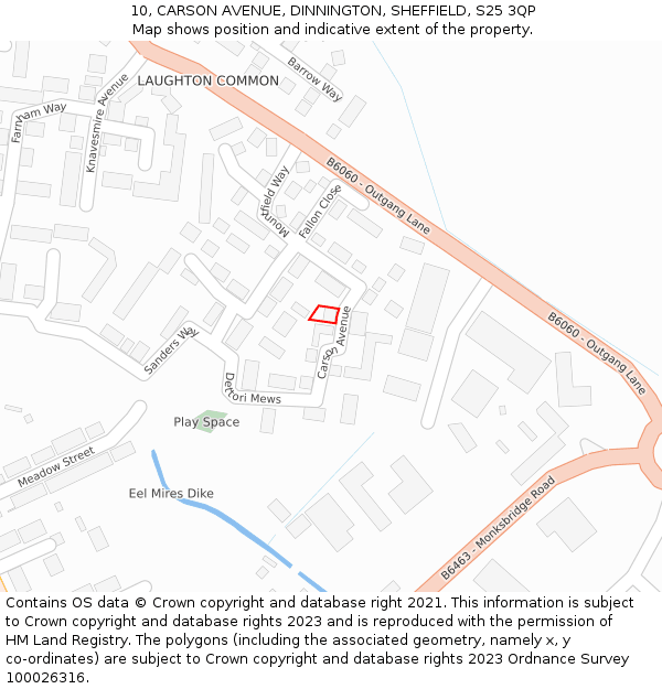 10, CARSON AVENUE, DINNINGTON, SHEFFIELD, S25 3QP: Location map and indicative extent of plot