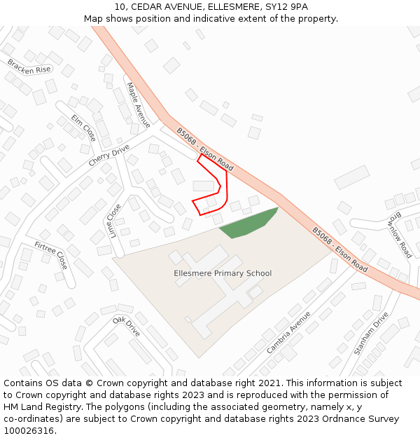 10, CEDAR AVENUE, ELLESMERE, SY12 9PA: Location map and indicative extent of plot