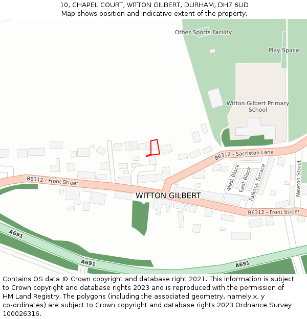 10, CHAPEL COURT, WITTON GILBERT, DURHAM, DH7 6UD: Location map and indicative extent of plot