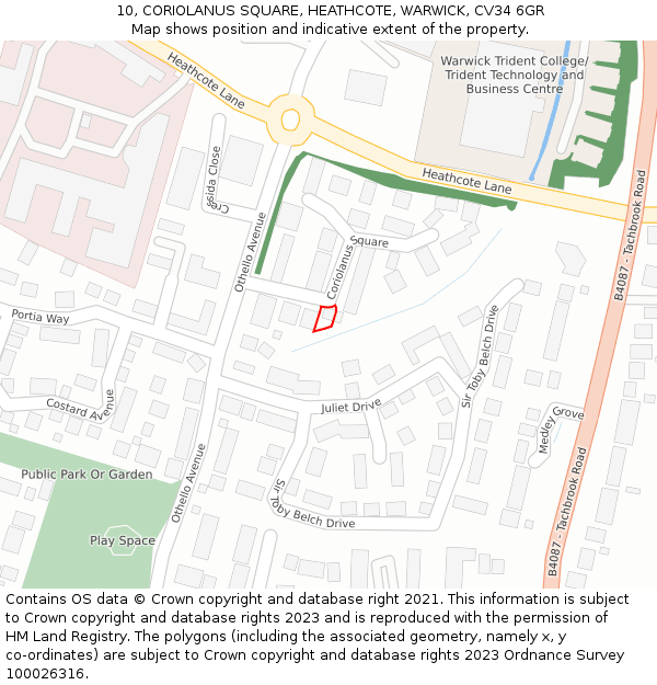 10, CORIOLANUS SQUARE, HEATHCOTE, WARWICK, CV34 6GR: Location map and indicative extent of plot