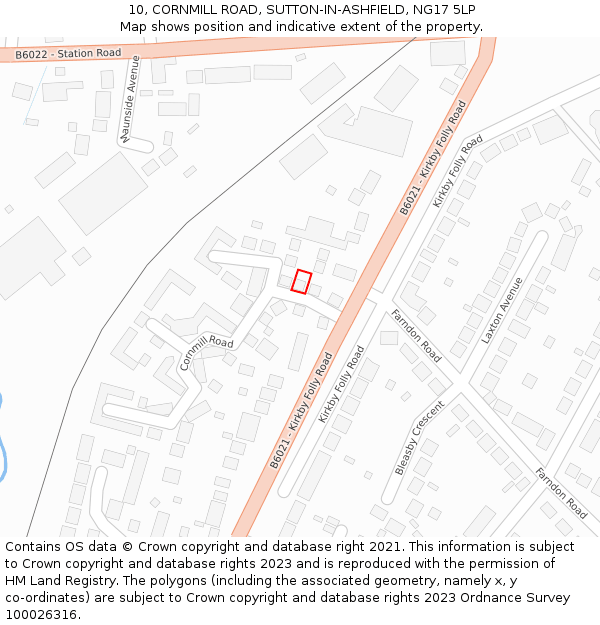 10, CORNMILL ROAD, SUTTON-IN-ASHFIELD, NG17 5LP: Location map and indicative extent of plot