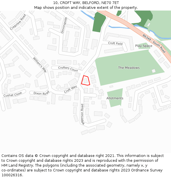 10, CROFT WAY, BELFORD, NE70 7ET: Location map and indicative extent of plot