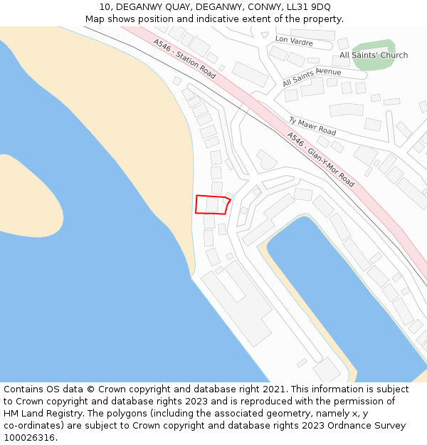 10, DEGANWY QUAY, DEGANWY, CONWY, LL31 9DQ: Location map and indicative extent of plot