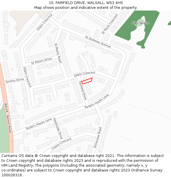 10, FAIRFIELD DRIVE, WALSALL, WS3 4HS: Location map and indicative extent of plot