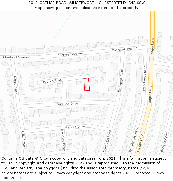 10, FLORENCE ROAD, WINGERWORTH, CHESTERFIELD, S42 6SW: Location map and indicative extent of plot