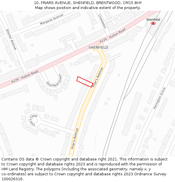 10, FRIARS AVENUE, SHENFIELD, BRENTWOOD, CM15 8HY: Location map and indicative extent of plot