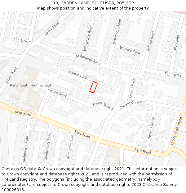 10, GARDEN LANE, SOUTHSEA, PO5 3DP: Location map and indicative extent of plot