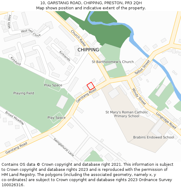 10, GARSTANG ROAD, CHIPPING, PRESTON, PR3 2QH: Location map and indicative extent of plot