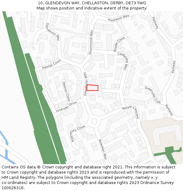 10, GLENDEVON WAY, CHELLASTON, DERBY, DE73 5WG: Location map and indicative extent of plot