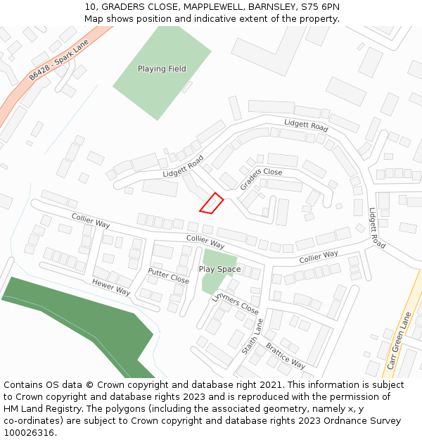 10, GRADERS CLOSE, MAPPLEWELL, BARNSLEY, S75 6PN: Location map and indicative extent of plot