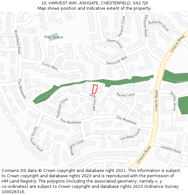 10, HARVEST WAY, ASHGATE, CHESTERFIELD, S42 7JX: Location map and indicative extent of plot