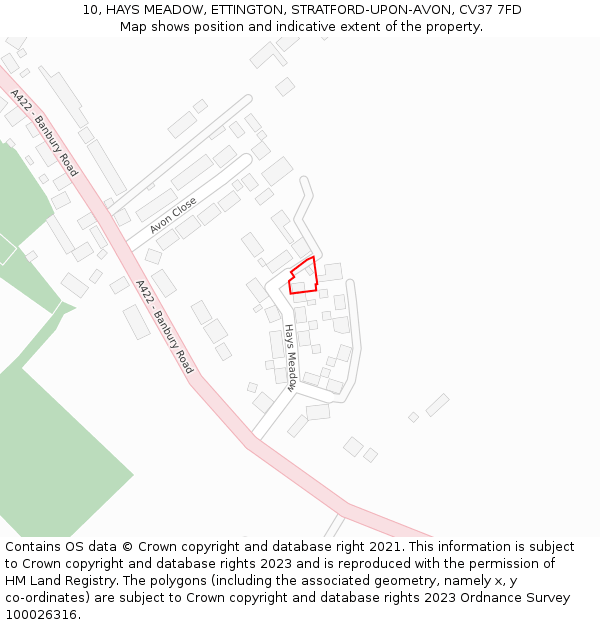 10, HAYS MEADOW, ETTINGTON, STRATFORD-UPON-AVON, CV37 7FD: Location map and indicative extent of plot