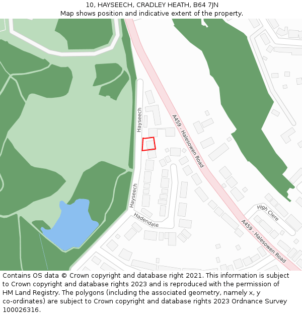 10, HAYSEECH, CRADLEY HEATH, B64 7JN: Location map and indicative extent of plot