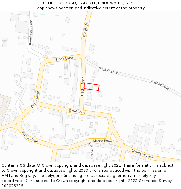 10, HECTOR ROAD, CATCOTT, BRIDGWATER, TA7 9HL: Location map and indicative extent of plot