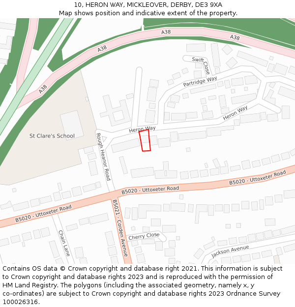 10, HERON WAY, MICKLEOVER, DERBY, DE3 9XA: Location map and indicative extent of plot