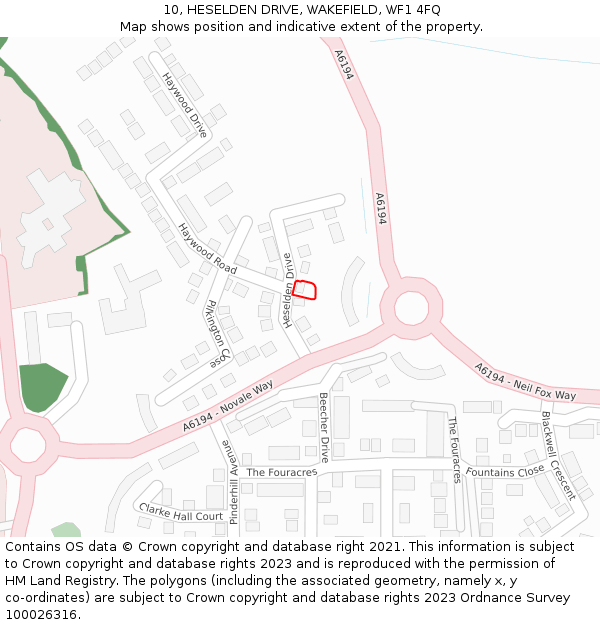 10, HESELDEN DRIVE, WAKEFIELD, WF1 4FQ: Location map and indicative extent of plot