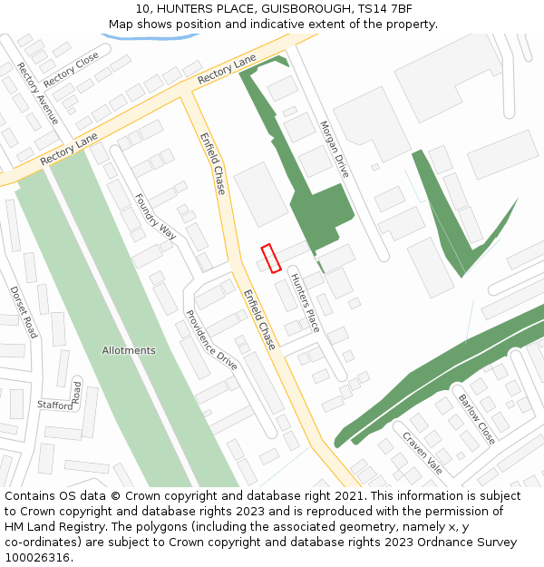 10, HUNTERS PLACE, GUISBOROUGH, TS14 7BF: Location map and indicative extent of plot