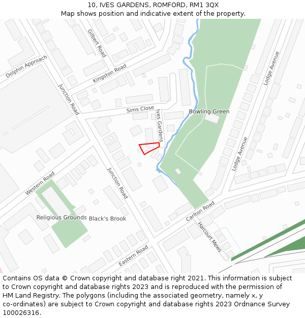 10, IVES GARDENS, ROMFORD, RM1 3QX: Location map and indicative extent of plot