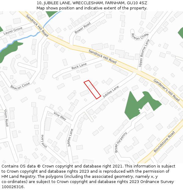 10, JUBILEE LANE, WRECCLESHAM, FARNHAM, GU10 4SZ: Location map and indicative extent of plot