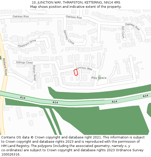 10, JUNCTION WAY, THRAPSTON, KETTERING, NN14 4RS: Location map and indicative extent of plot