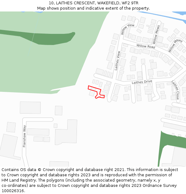 10, LAITHES CRESCENT, WAKEFIELD, WF2 9TR: Location map and indicative extent of plot