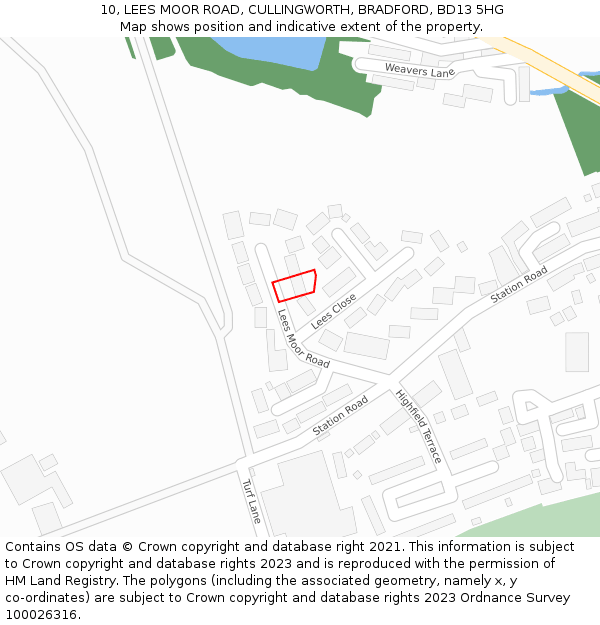 10, LEES MOOR ROAD, CULLINGWORTH, BRADFORD, BD13 5HG: Location map and indicative extent of plot