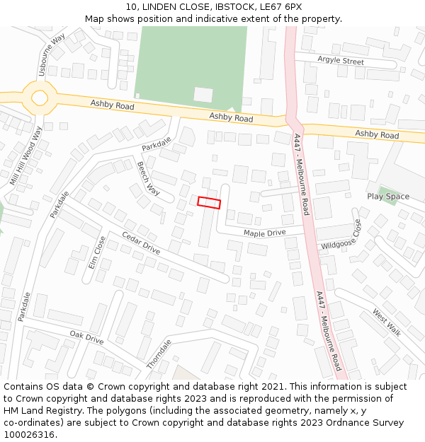 10, LINDEN CLOSE, IBSTOCK, LE67 6PX: Location map and indicative extent of plot