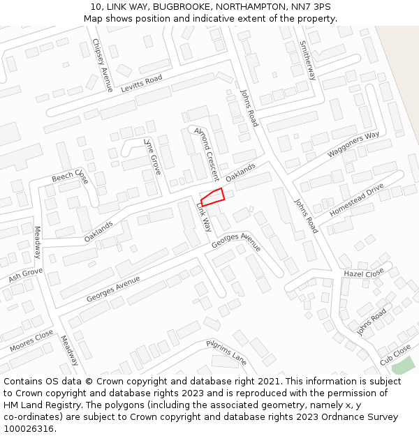 10, LINK WAY, BUGBROOKE, NORTHAMPTON, NN7 3PS: Location map and indicative extent of plot