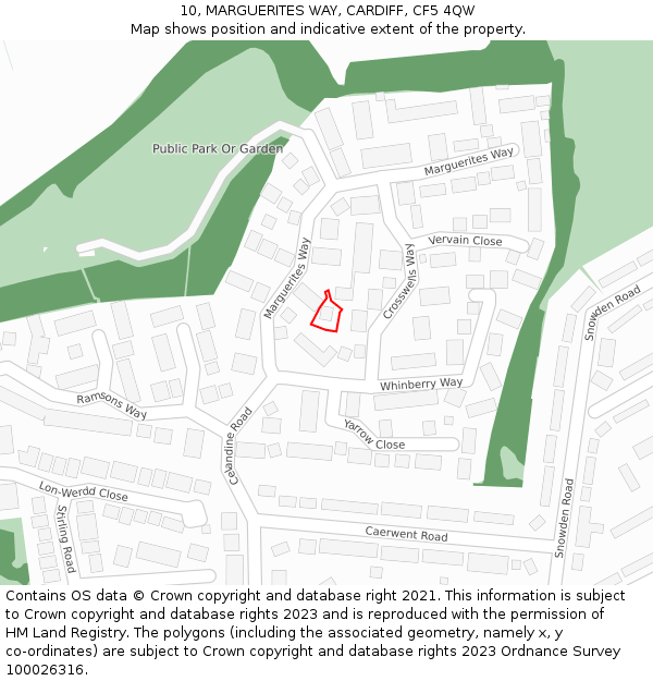 10, MARGUERITES WAY, CARDIFF, CF5 4QW: Location map and indicative extent of plot